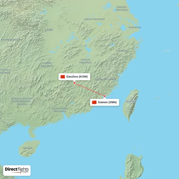 Xiamen - Ganzhou direct flight map