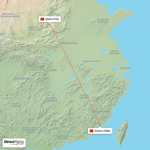 Xiamen - Qiaoli direct flight map