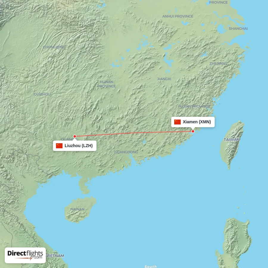 XMN - LZH route map