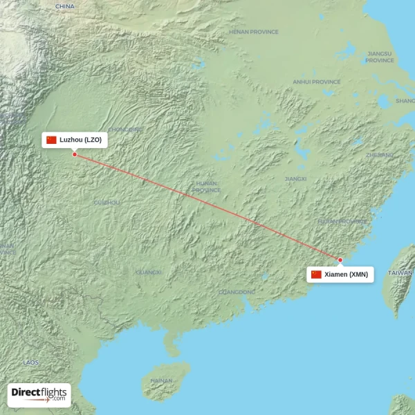 Xiamen - Luzhou direct flight map