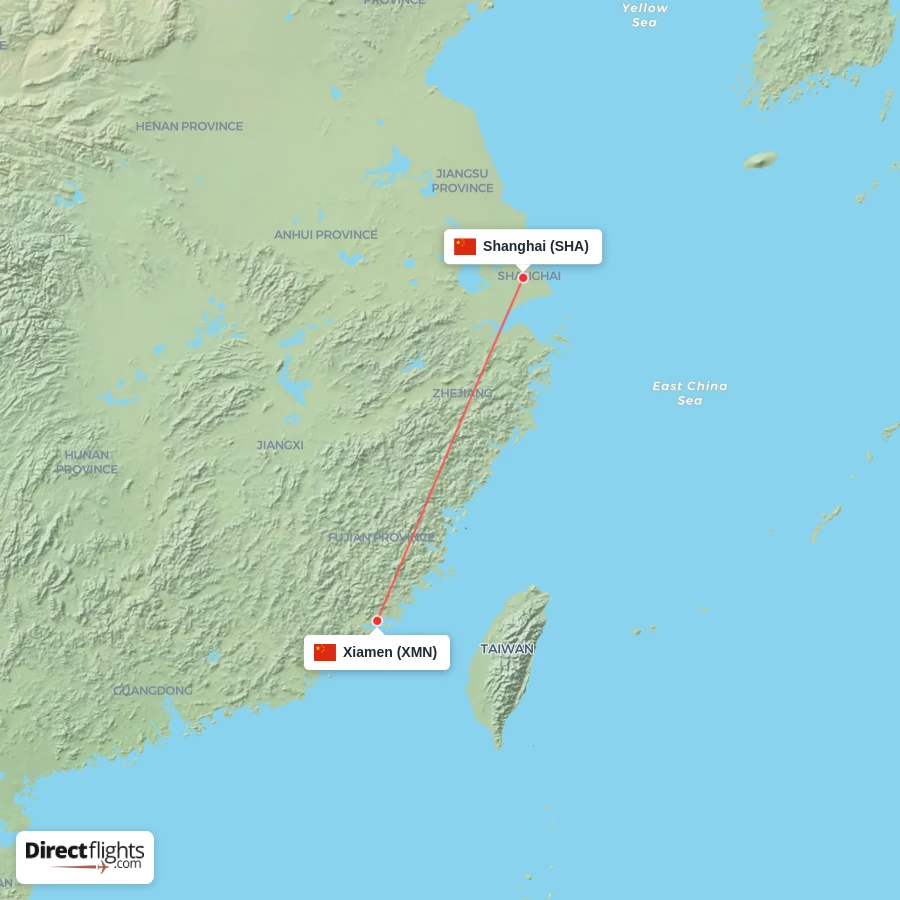XMN - SHA route map