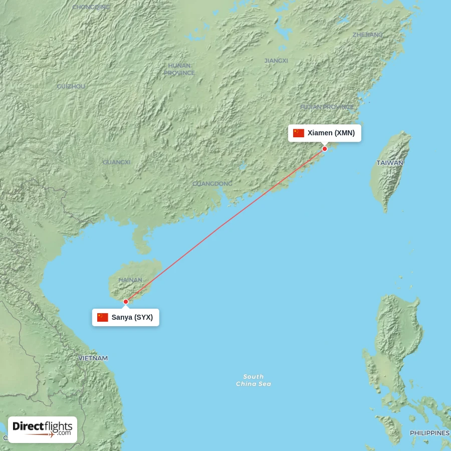 XMN - SYX route map