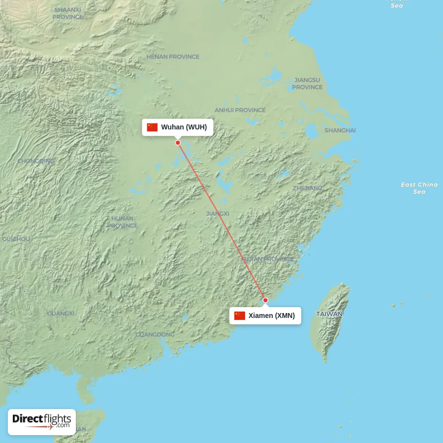 XMN - WUH route map