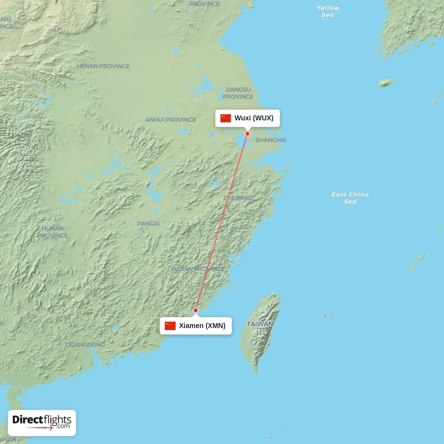 XMN - WUX route map
