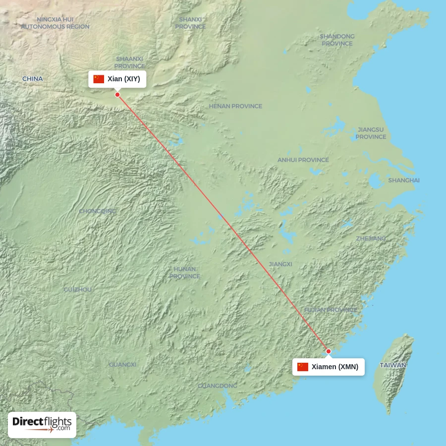 XMN - XIY route map