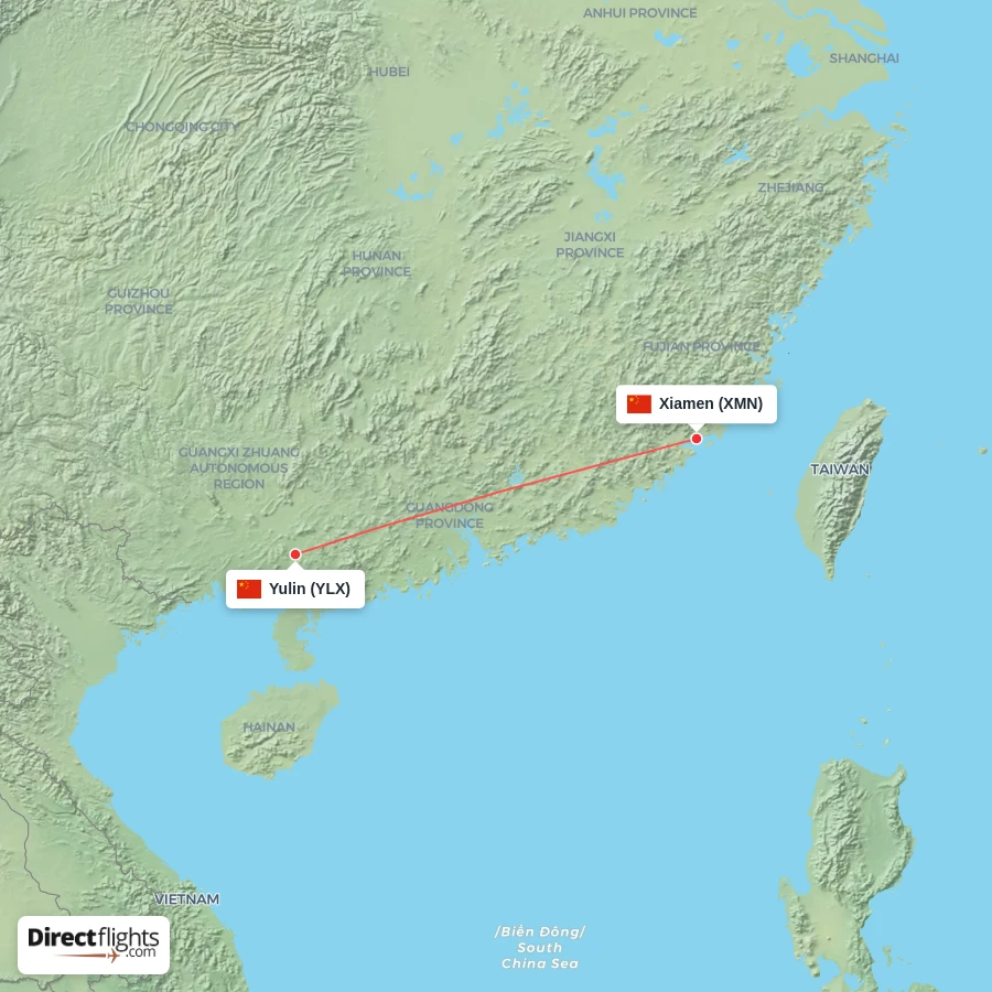 XMN - YLX route map