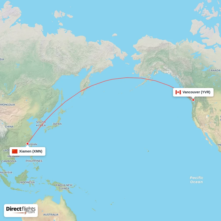 XMN - YVR route map