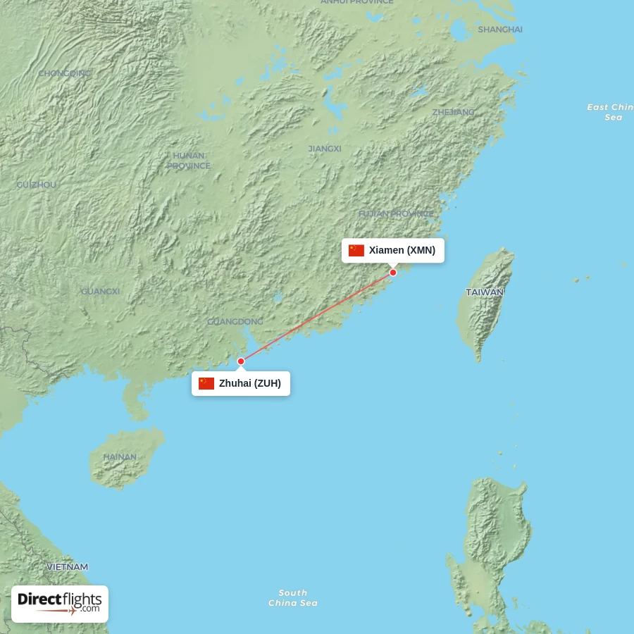XMN - ZUH route map