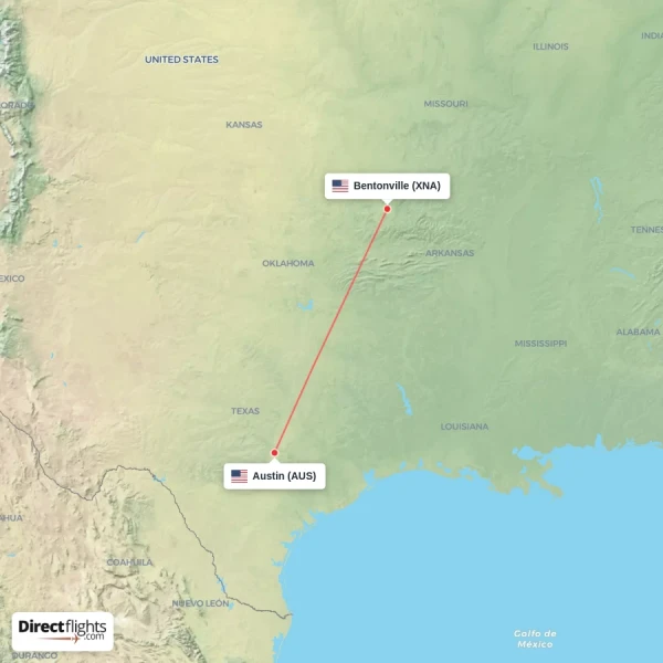Bentonville - Austin direct flight map
