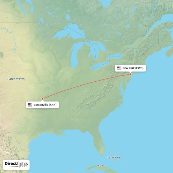 Bentonville - New York direct flight map