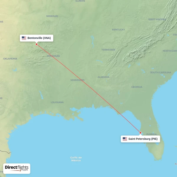 Bentonville - Saint Petersburg direct flight map