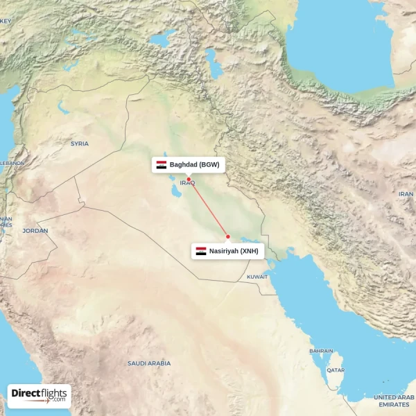 Nasiriyah - Baghdad direct flight map