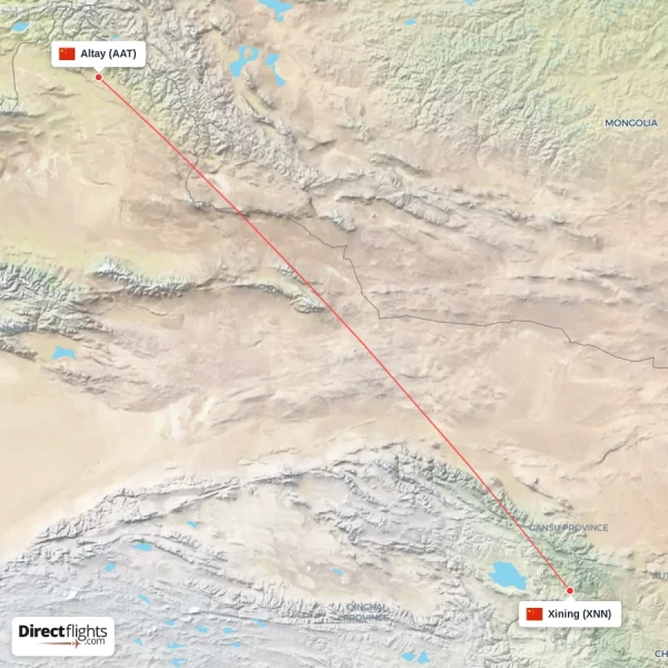 Xining - Altay direct flight map