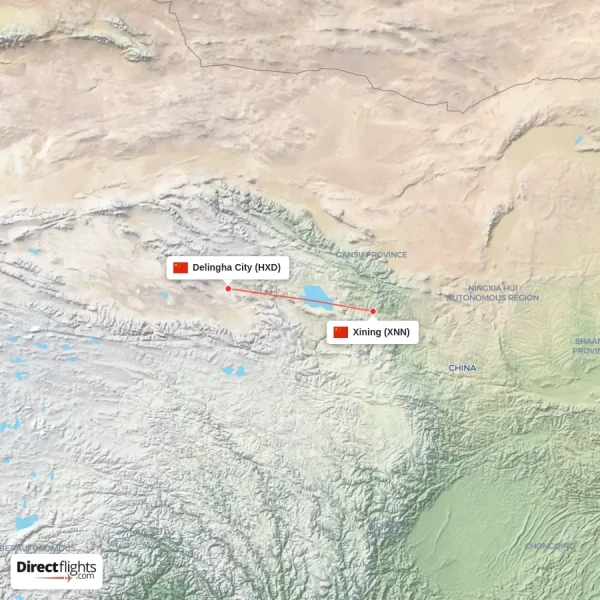 Xining - Delingha City direct flight map