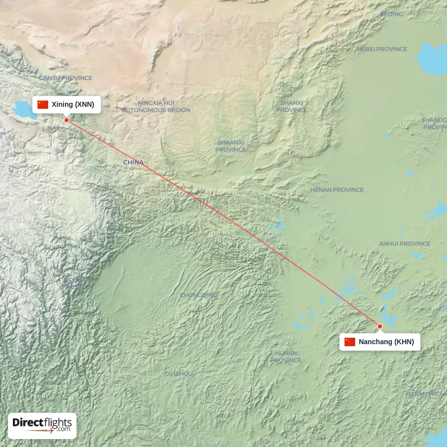 XNN - KHN route map