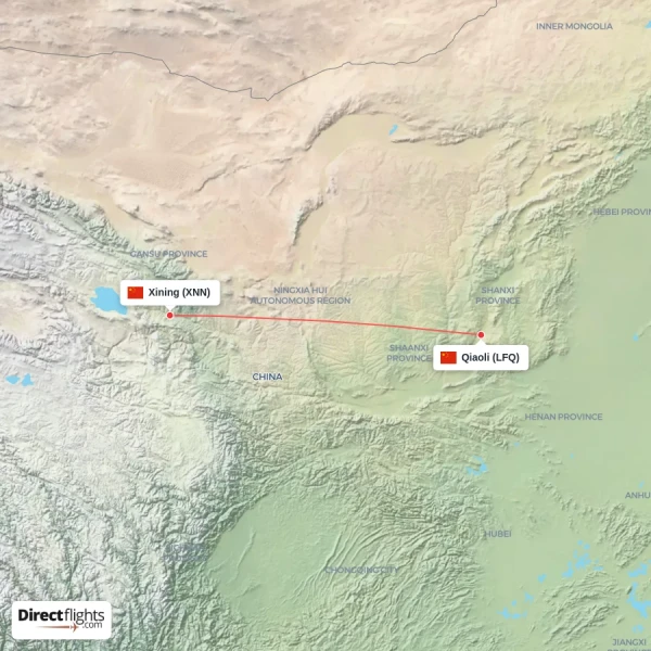 Xining - Qiaoli direct flight map