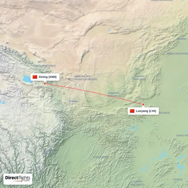 Xining - Luoyang direct flight map