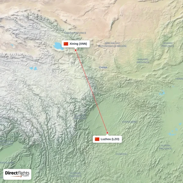 Xining - Luzhou direct flight map