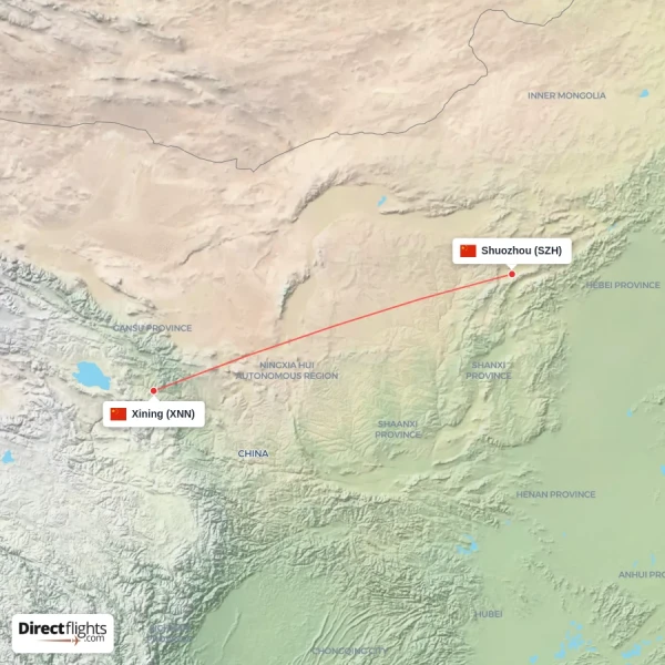 Xining - Shuozhou direct flight map