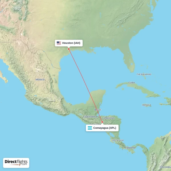 Comayagua - Houston direct flight map
