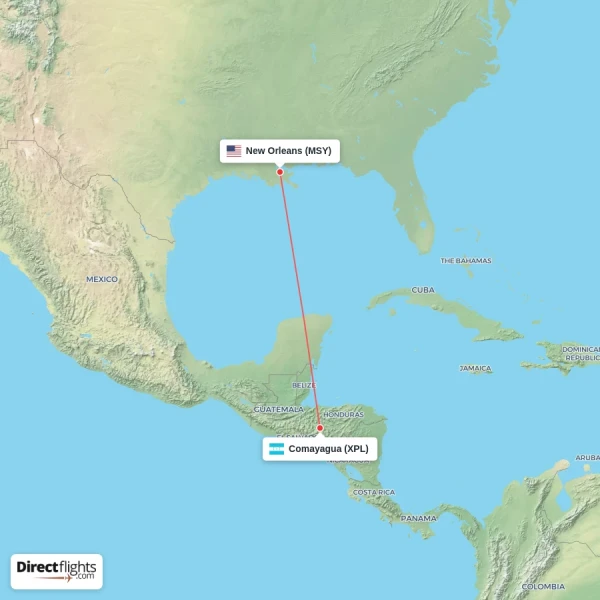Comayagua - New Orleans direct flight map