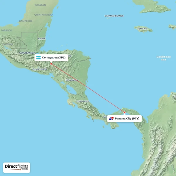 Comayagua - Panama City direct flight map