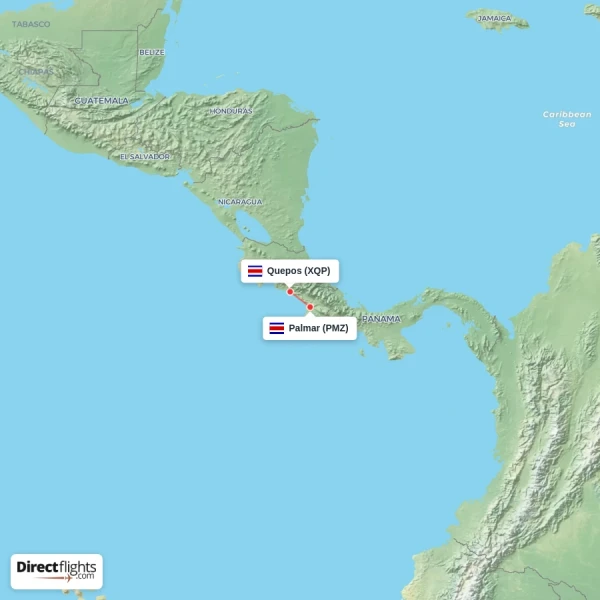 Quepos - Palmar direct flight map