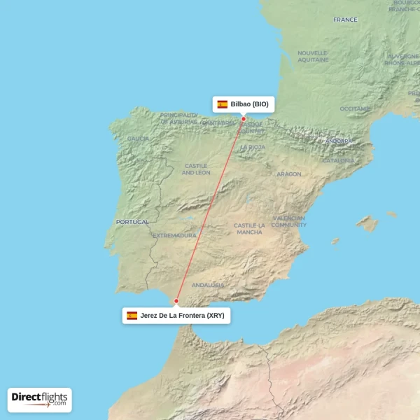 Jerez De La Frontera - Bilbao direct flight map