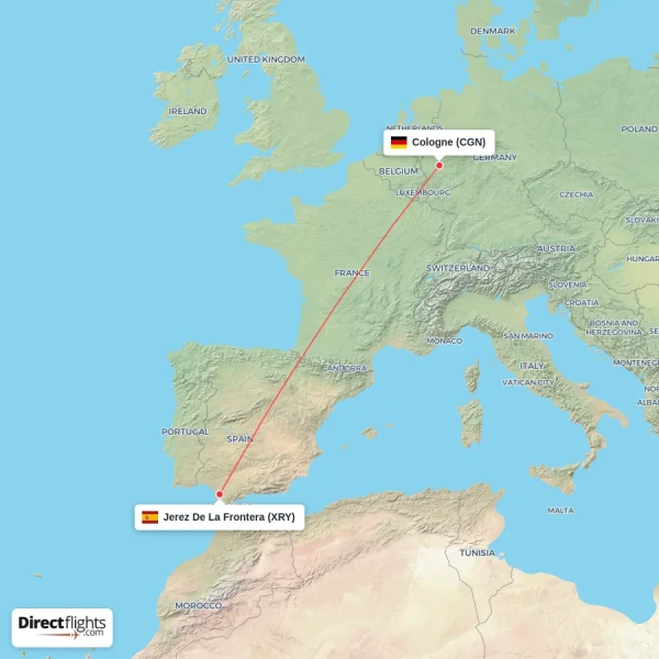 Jerez De La Frontera - Cologne direct flight map