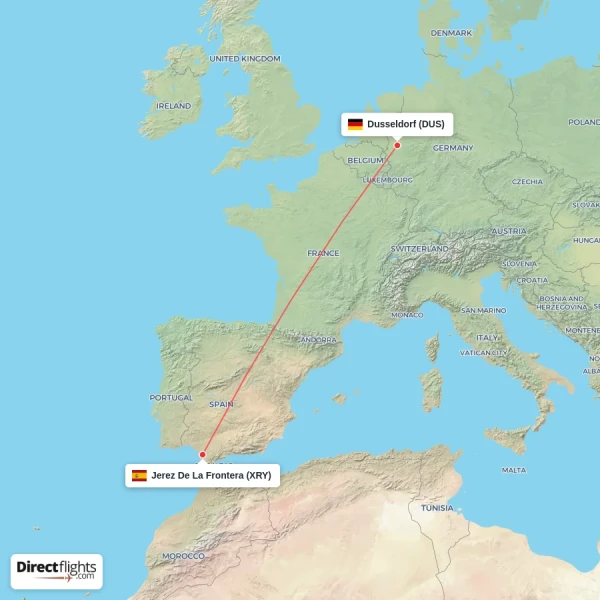 Jerez De La Frontera - Dusseldorf direct flight map