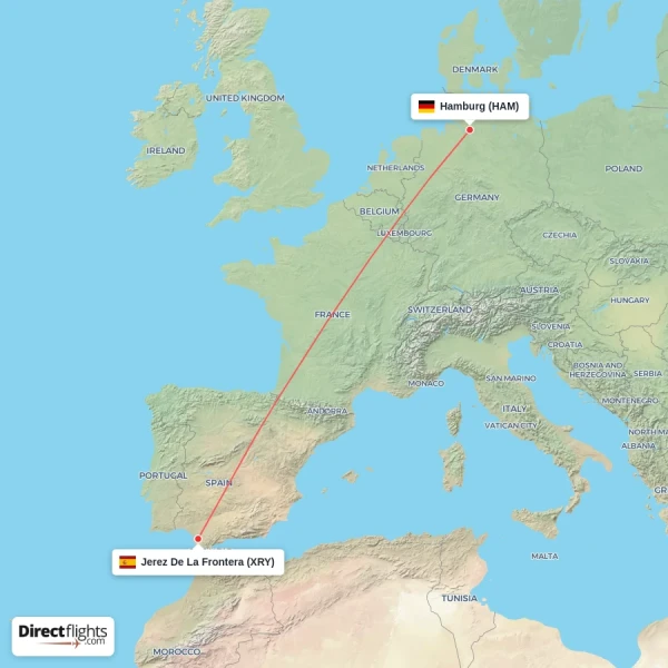Jerez De La Frontera - Hamburg direct flight map