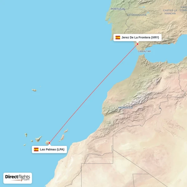 Jerez De La Frontera - Las Palmas direct flight map