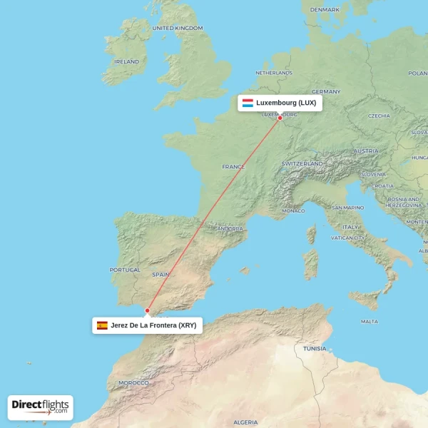 Jerez De La Frontera - Luxembourg direct flight map