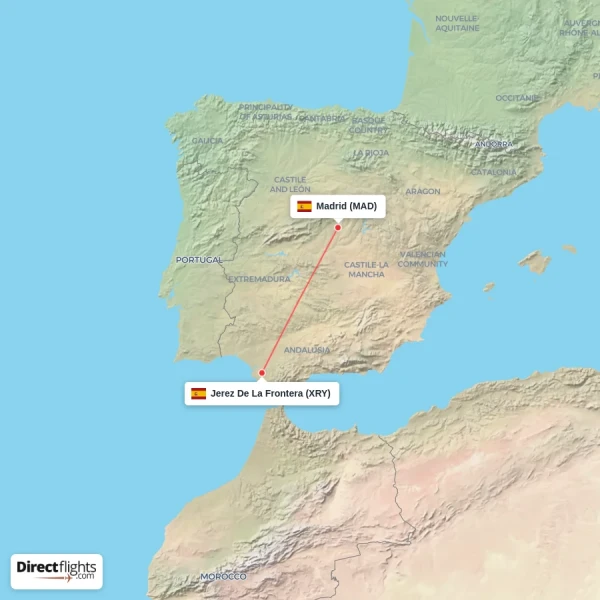 Jerez De La Frontera - Madrid direct flight map