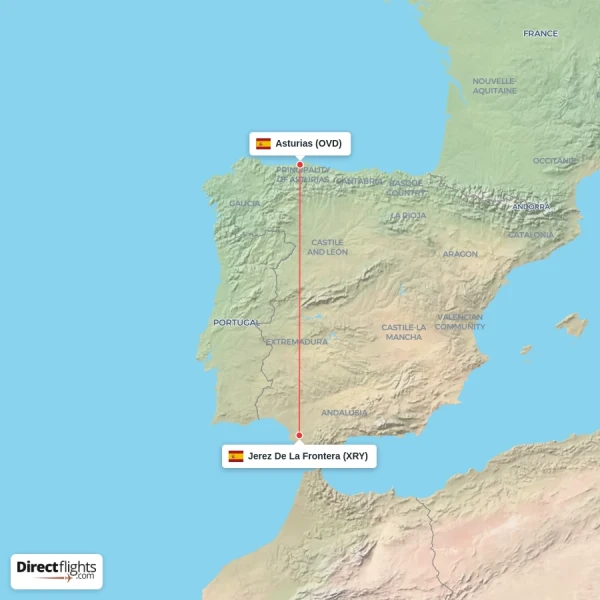 Jerez De La Frontera - Asturias direct flight map