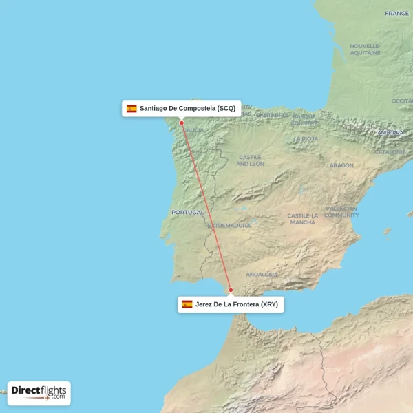 Jerez De La Frontera - Santiago De Compostela direct flight map