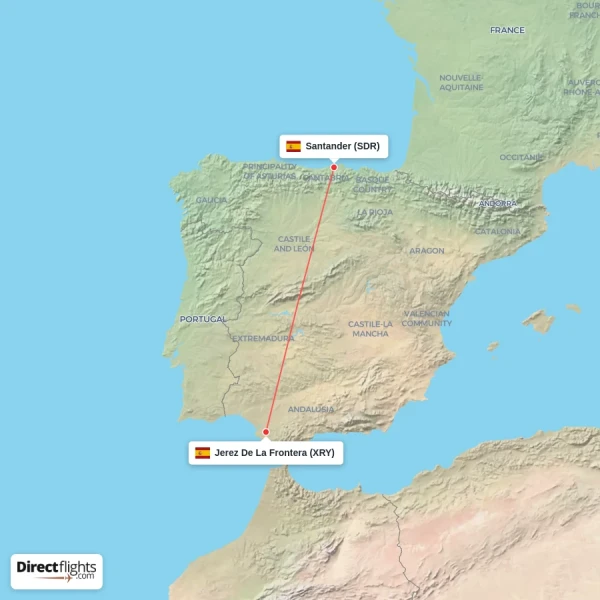 Jerez De La Frontera - Santander direct flight map