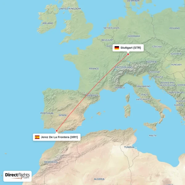 Jerez De La Frontera - Stuttgart direct flight map