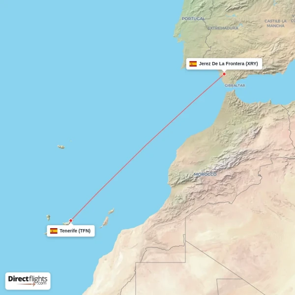Jerez De La Frontera - Tenerife direct flight map
