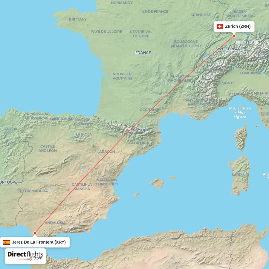 XRY - ZRH route map