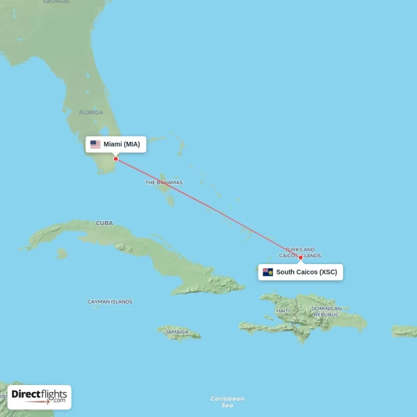 South Caicos - Miami direct flight map