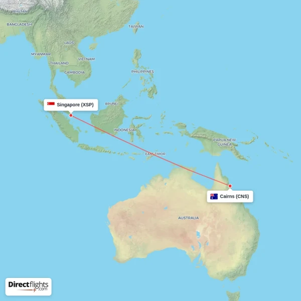 Singapore - Cairns direct flight map