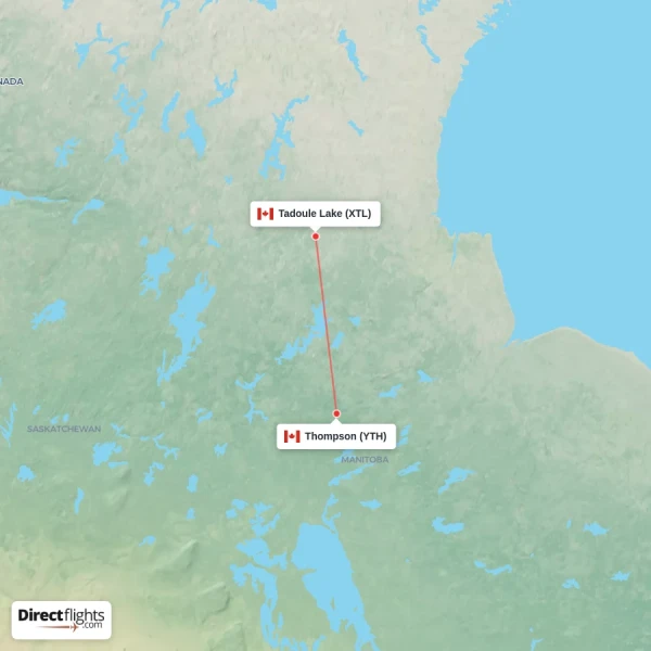 Tadoule Lake - Thompson direct flight map