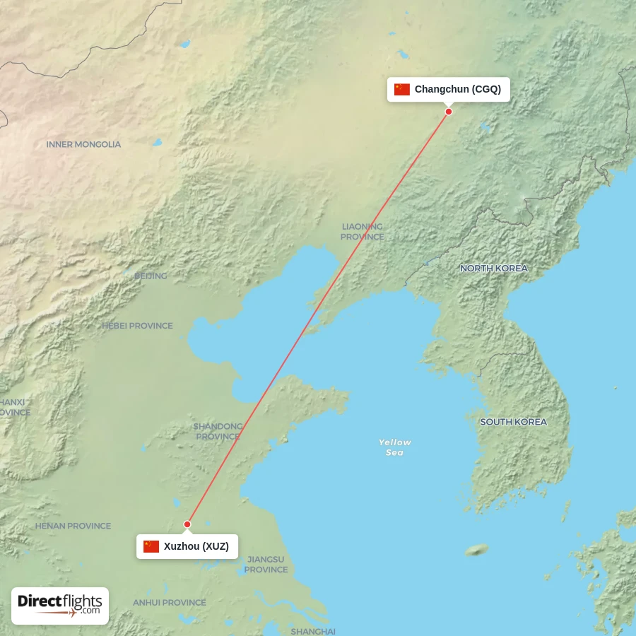 XUZ - CGQ route map