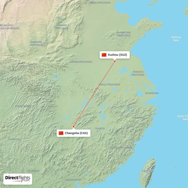 Xuzhou - Changsha direct flight map