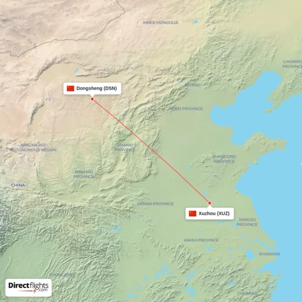 Xuzhou - Dongsheng direct flight map