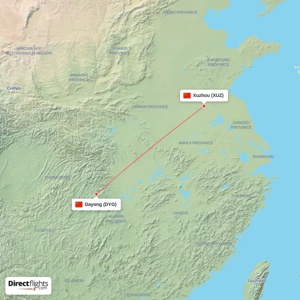 Xuzhou - Dayong direct flight map