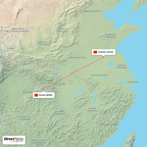 Xuzhou - Enshi direct flight map