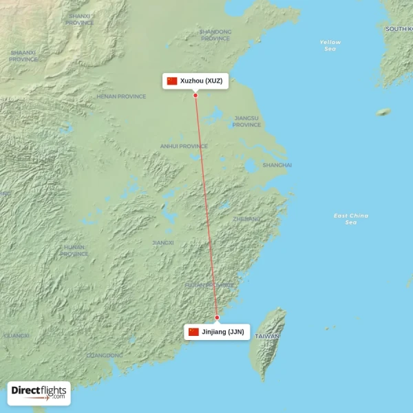 Xuzhou - Jinjiang direct flight map
