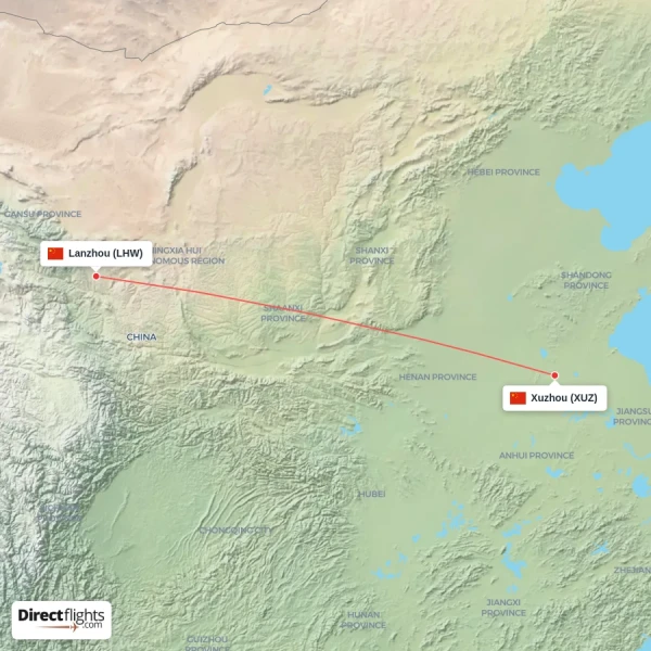Xuzhou - Lanzhou direct flight map